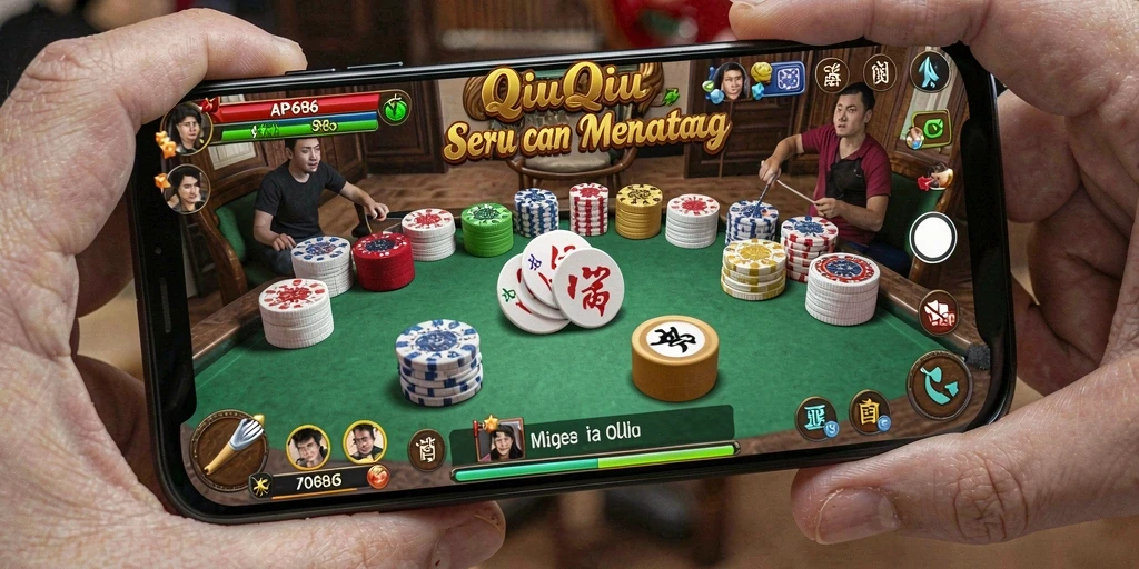 Screenshot gameplay QiuQiu menunjukkan suasana kompetitif yang seru.