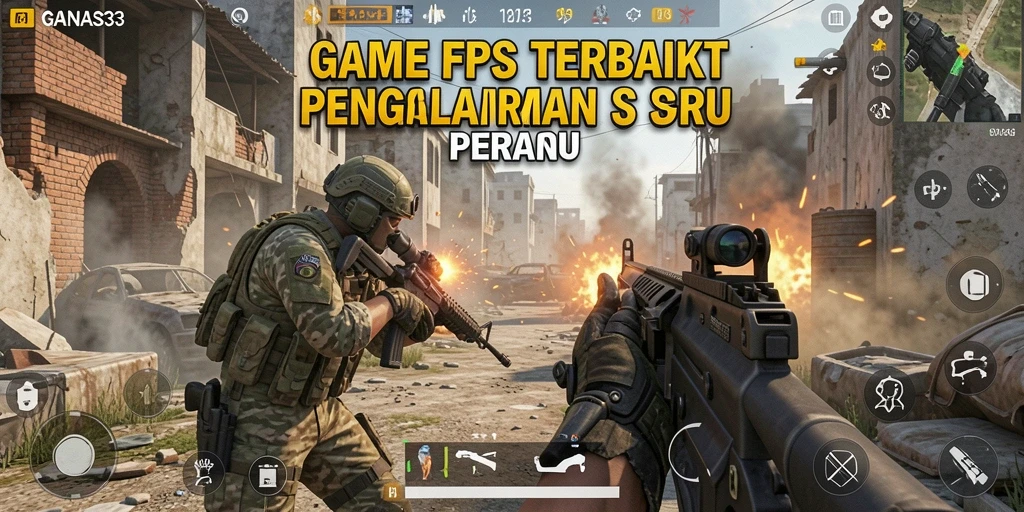 Screenshot menunjukkan aksi intens dalam permainan FPS GANAS33.