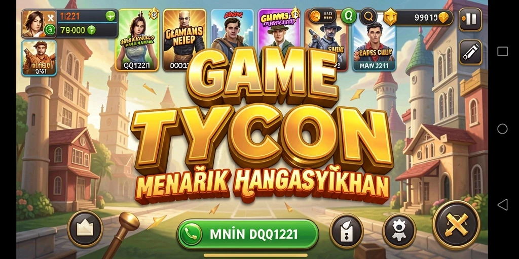 Gameplay QQ1221 yang seru dengan manajemen bisnis.