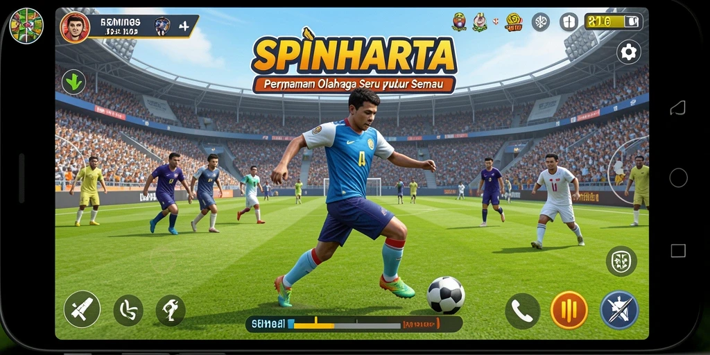 Tangkapan layar SPINHARTA yang menunjukkan aksi olahraga penuh semangat.