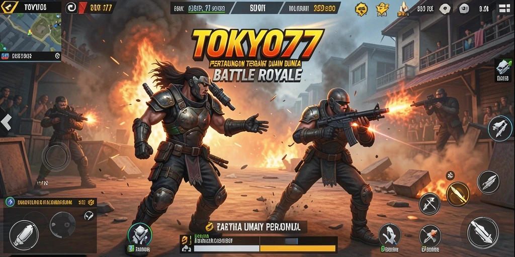 Tampilan gameplay mendebarkan dalam TOKYO77 Battle Royale.